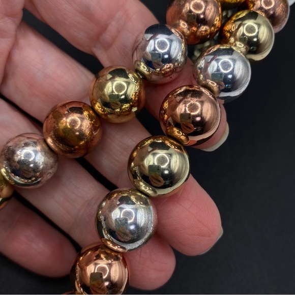 Chunky Mixed Metals Shiny Beads Necklace - Picture 3 of 8